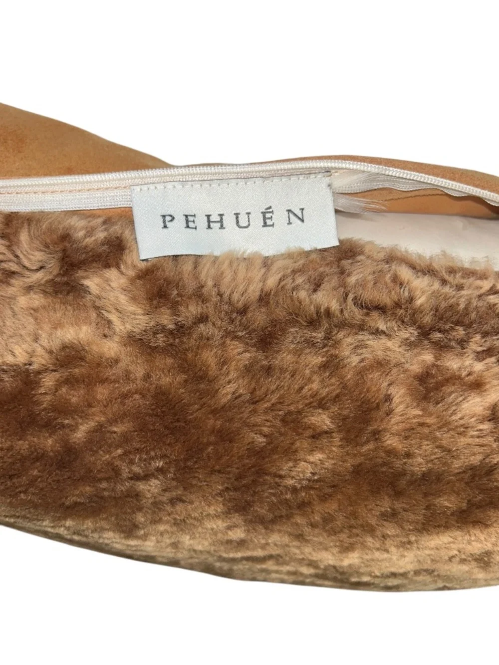 Pehuen luxury medium brown sheepskin sued leather lumbar accent pillow